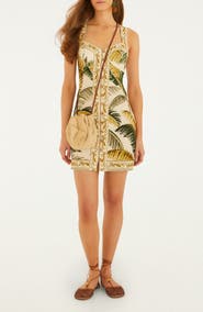 FARM Rio Trancoso Button Front Linen Minidress