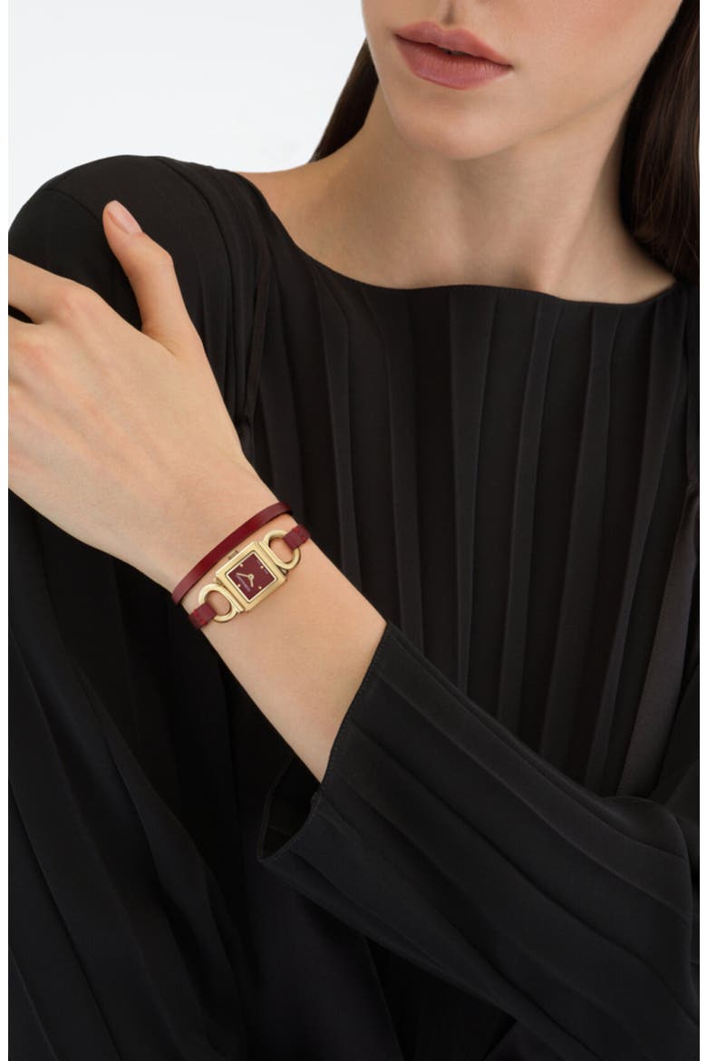 Gancio Evo Double Wrap Leather Strap Watch, 18mm, Alternate, color, IP YELLOW GOLD