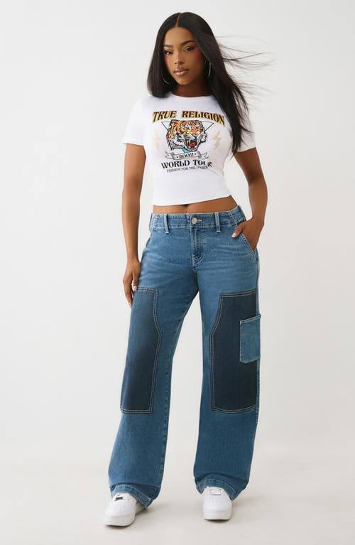 True Religion Colorblock Wide Leg Carpenter Jeans In Blue