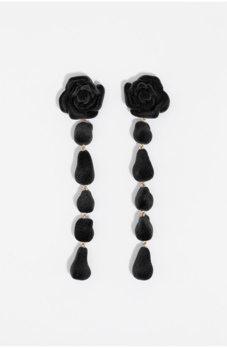 Bimba y Lola Flocked Rose Earrings, Main, color, Black