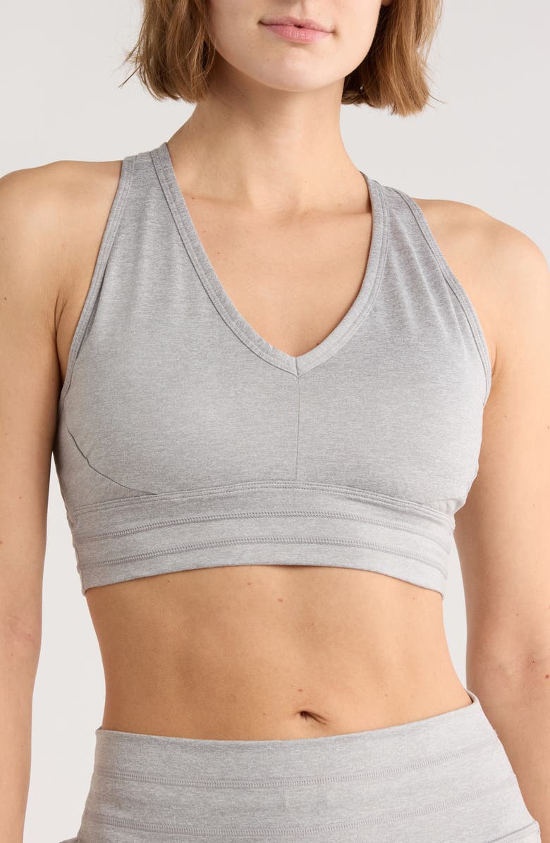 Sweaty Betty Gaia Racerback Sports Bra, Main, color, Light Grey Marl