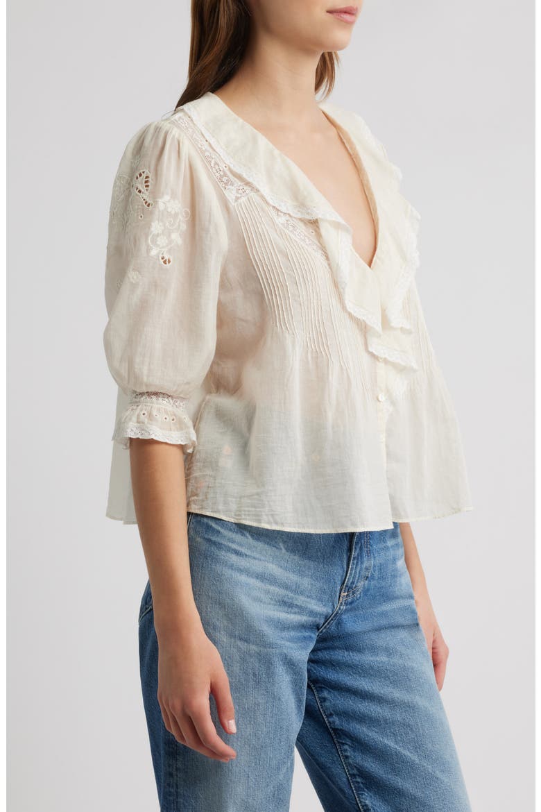 Sinora Lace & Ruffle Top, Alternate, color, OPTIC WHITE