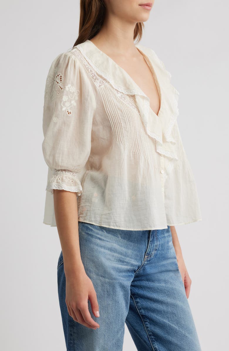 LoveShackFancy Sinora Lace & Ruffle Top, Alternate, color, Optic White