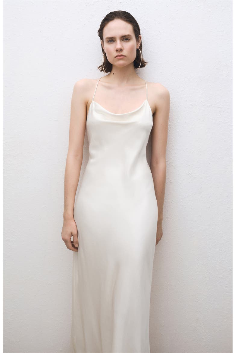 Mulberry Silk Blend Cowl Neck Slipdress, Alternate, color, OFF WHITE