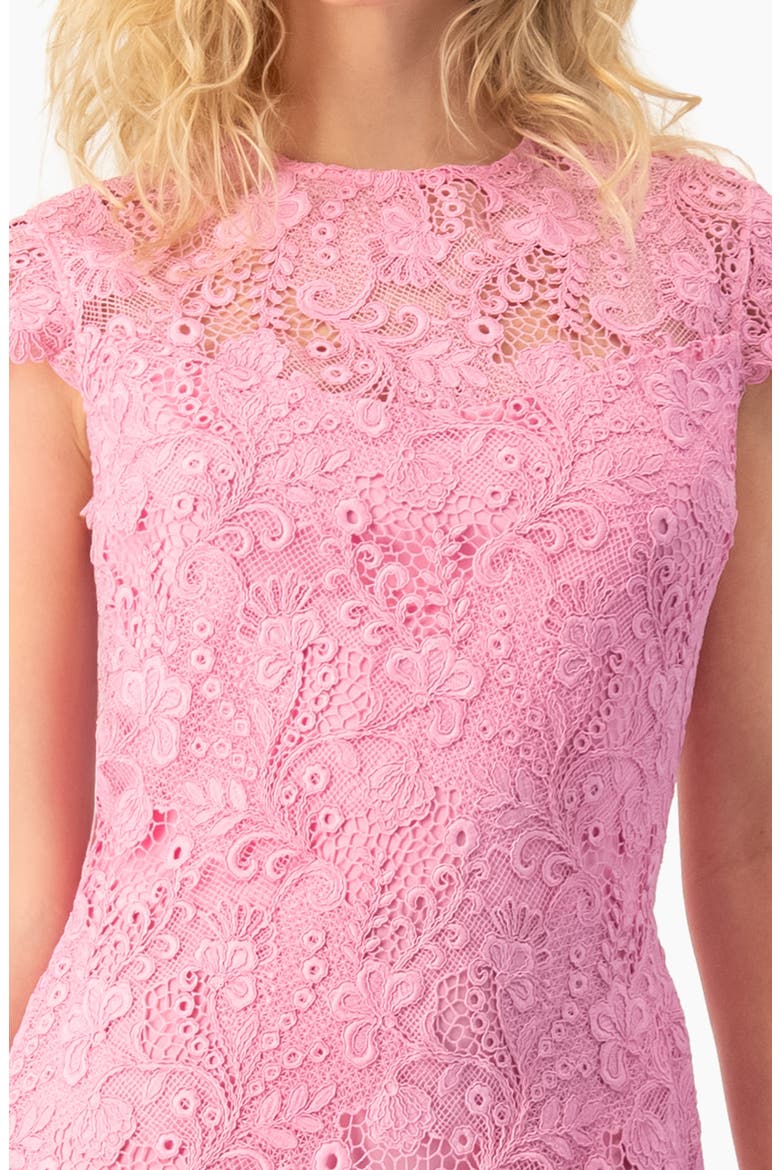 Lace Cap-Sleeve Midi Dress, Alternate, color, Pink