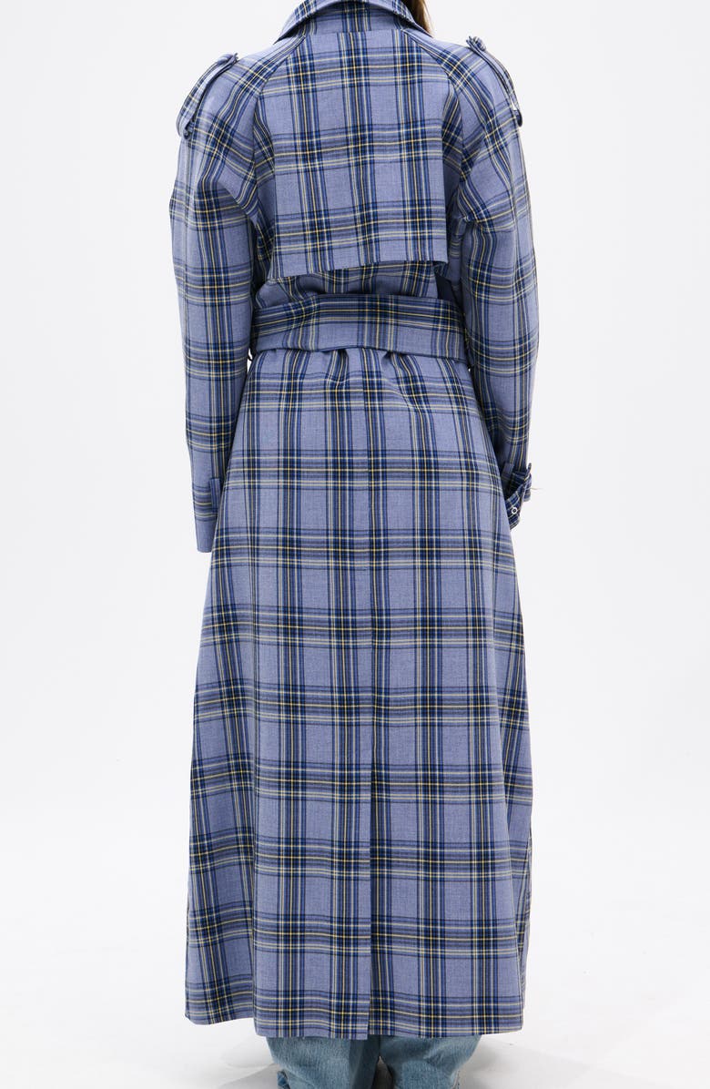 AZALEA WANG Long Plaid Trench Coat, Alternate, color, Blue Multi