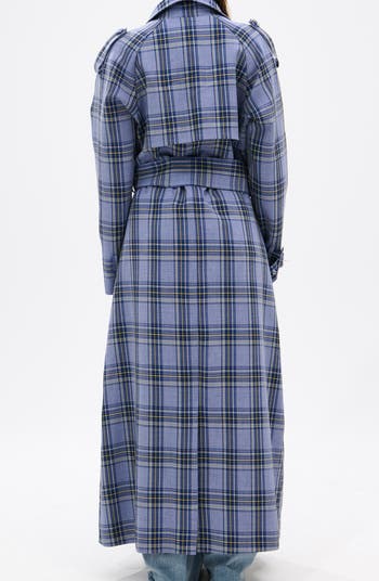 AZALEA WANG Long Plaid Trench Coat | Nordstrom