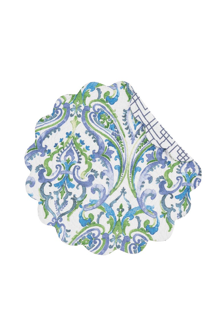 Juliet Round Quilted Reversible Bright Paisley Placemats, Set of 6, 17", Main, color, Blue