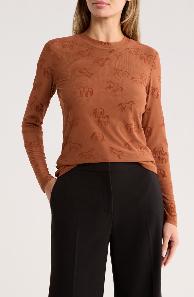 DR2 by Daniel Rainn Mock Neck Flock Top, Main, color, Chocolate