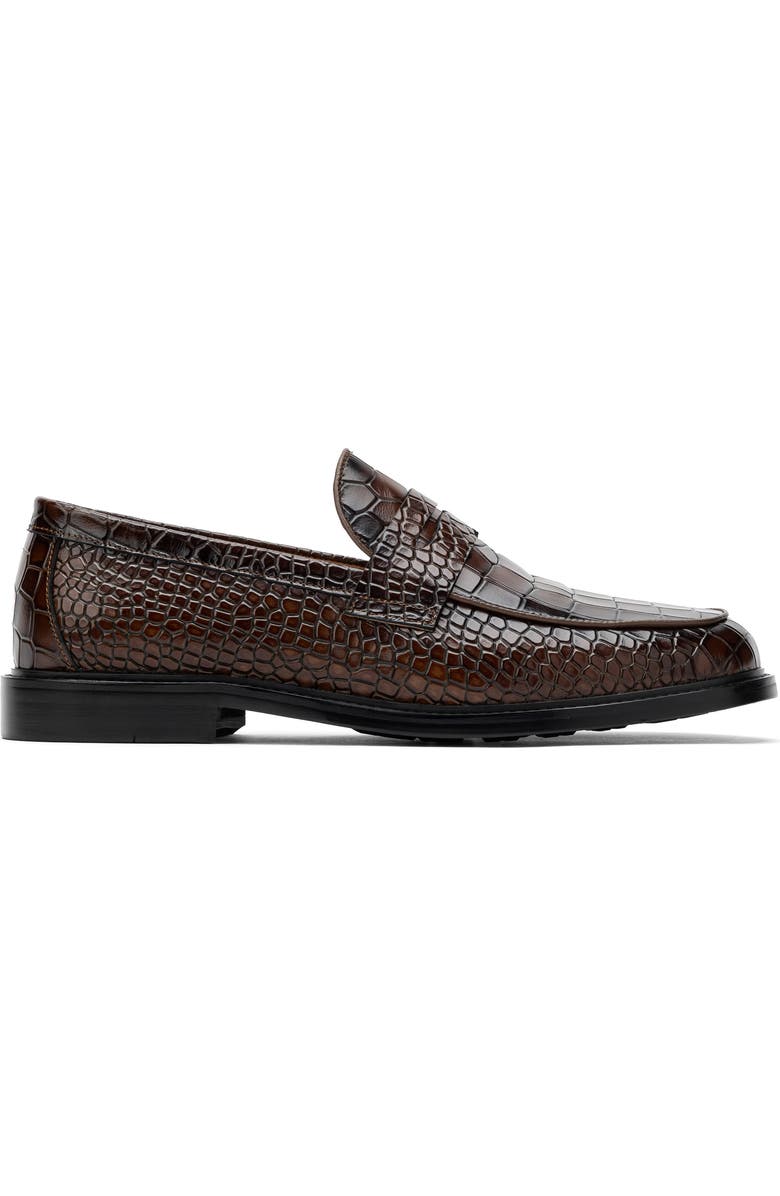 MARC NOLAN Calum Croc Embossed Penny Loafer, Alternate, color, Brown Croc Embossed
