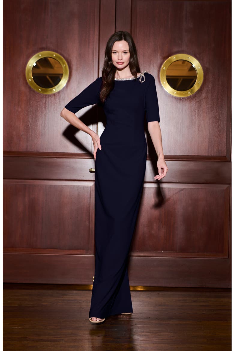Jeweled Neck Gown, Alternate, color, NAVY