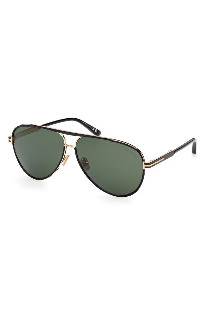 TOM FORD Rupert 63mm Pilot Sunglasses, Alternate, color, Shiny Black Gunmetal/ Green