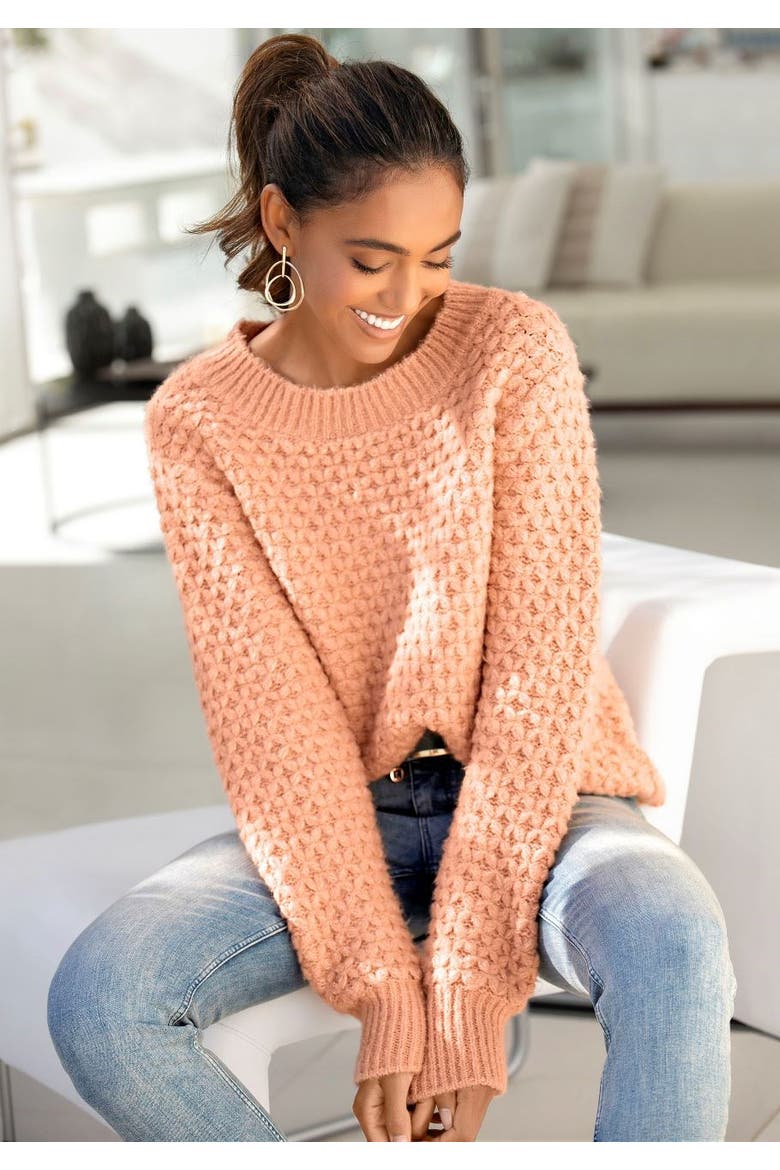 Textured Long Sleeve Sweater, Alternate, color, Peach