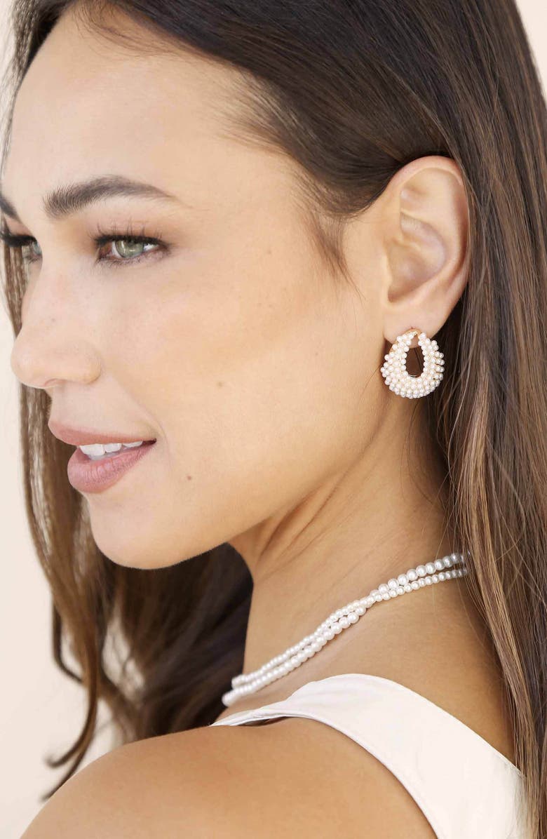 Ettika Imitation Pearl Earrings, Alternate, color, Gold