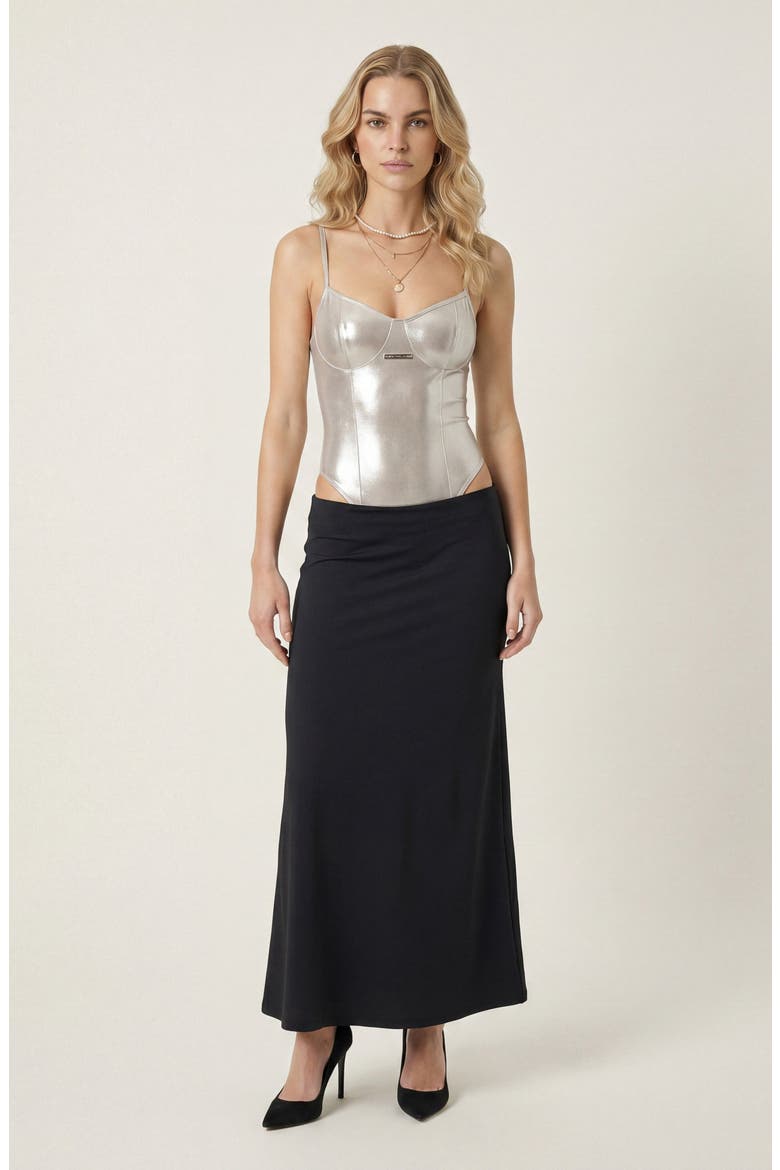 Sculpted Strap Bodysuit, Alternate, color, Metallic Silver