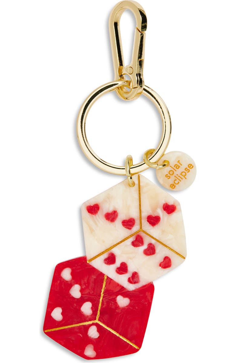 Solar Eclipse Hand Painted Lucky Dice Key Chain Bag Charm, Main, color, Red