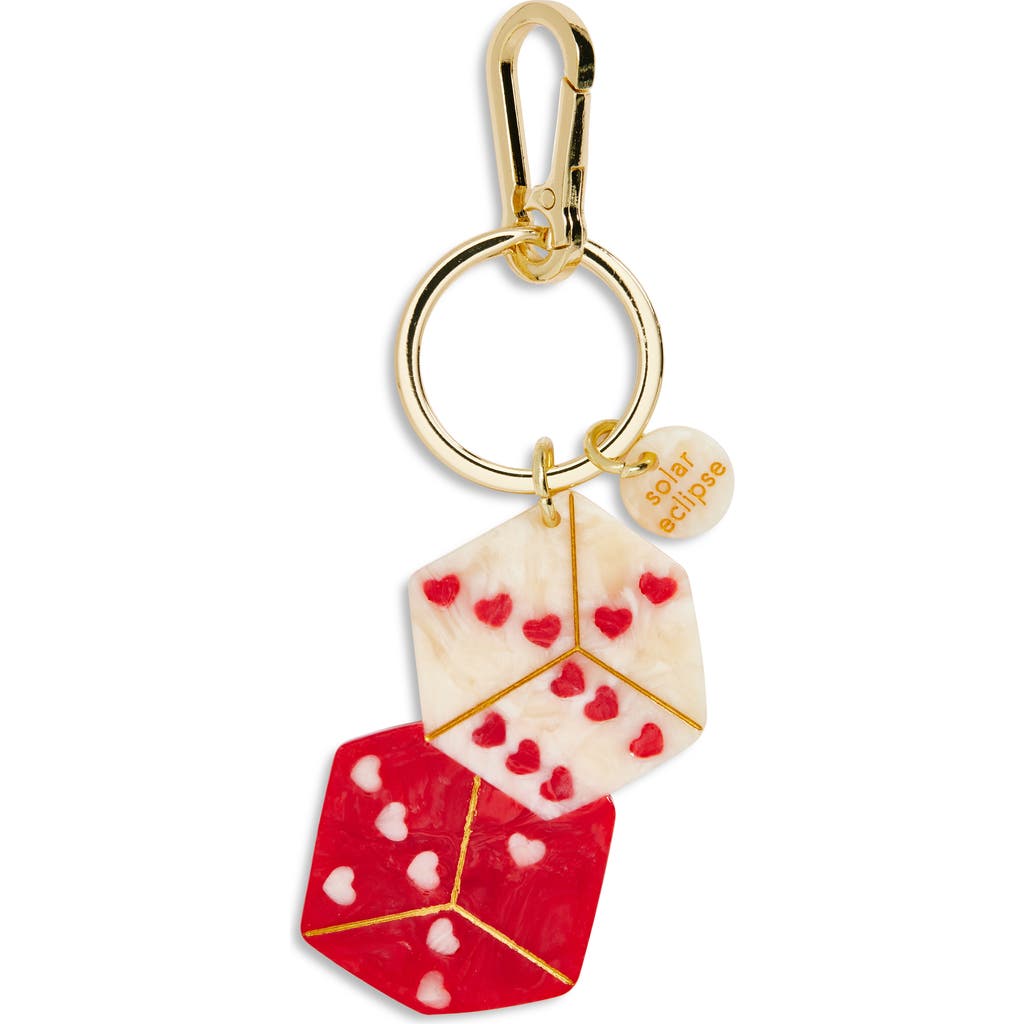 Solar Eclipse Hand Painted Lucky Dice Key Chain Bag Charm In Red