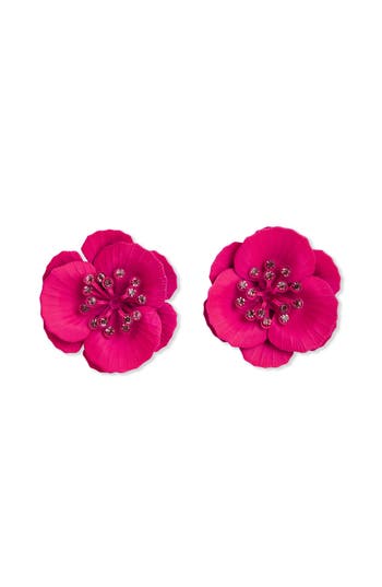 Saachi Crystal Flower Earrings In Pink