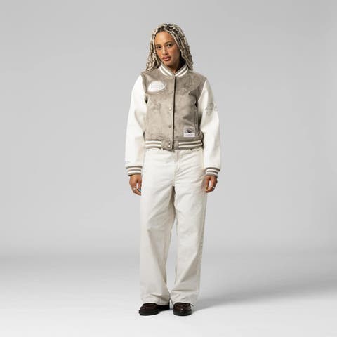 Women's Mitchell & Ness  Tan San Francisco 49ers Full-Snap Varsity Jacket