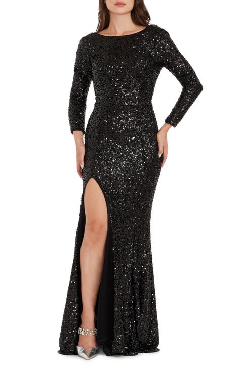 Janette Sequin Long Sleeve Mermaid Gown