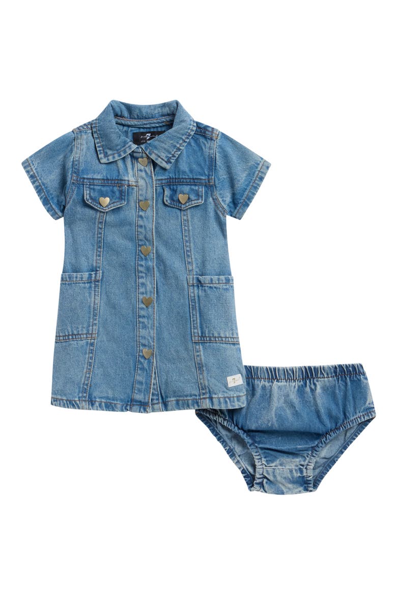 Denim Dress & Bloomers Set, Main, color, MEDIUM BLUE