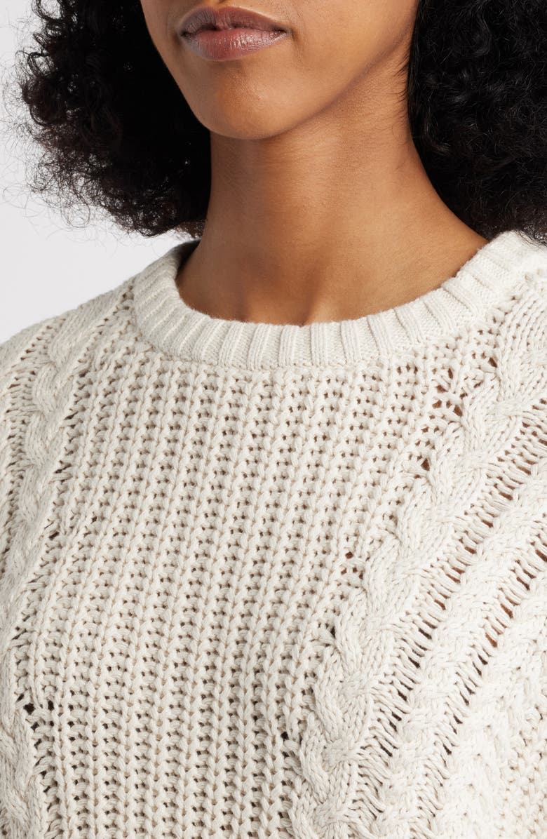 PacSun Magnolia Oversize Cable Stitch Cotton Sweater, Alternate, color, Ivory