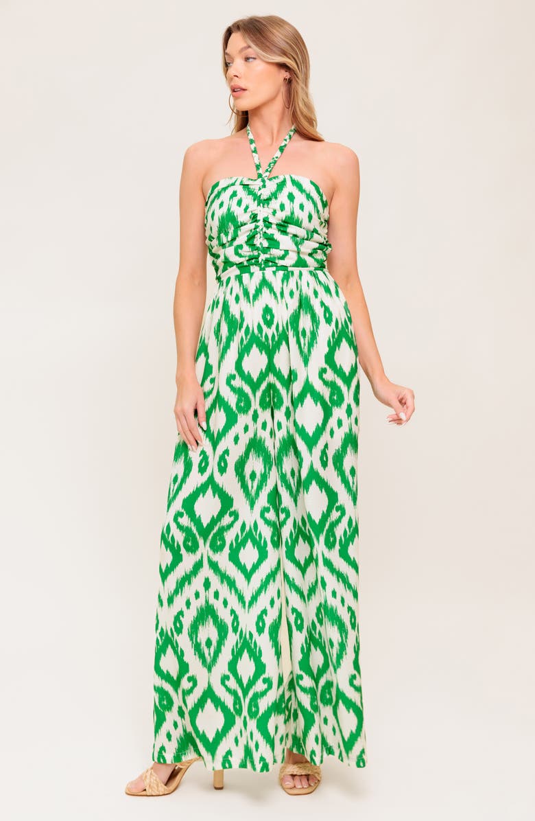 FLYING TOMATO Print Wide Leg Jumpsuit, Alternate, color, Ivory Green