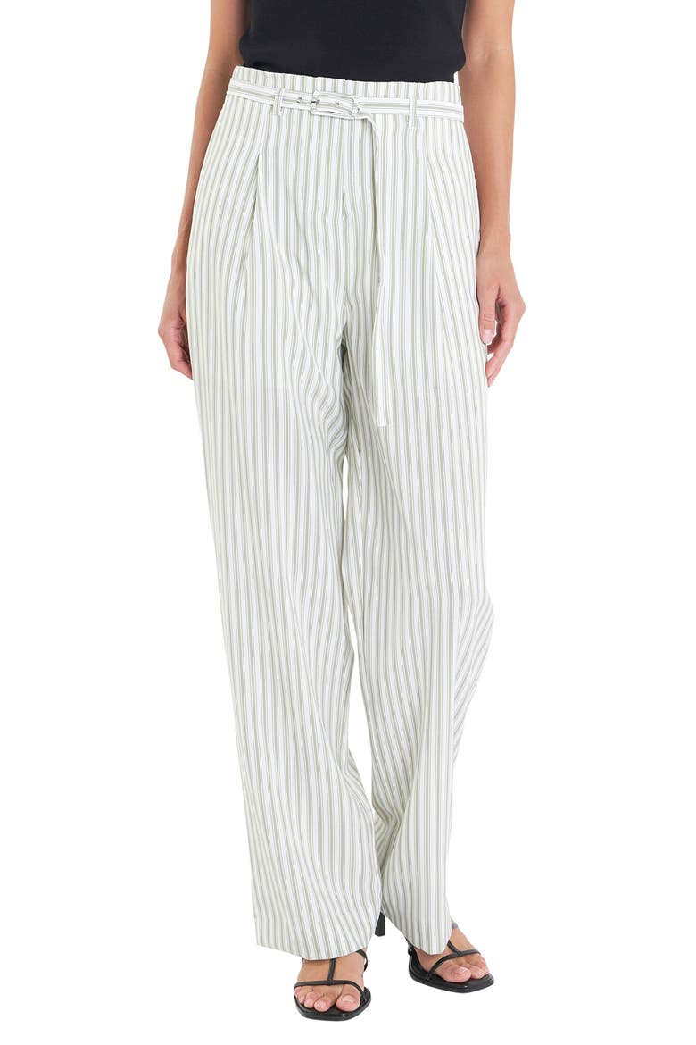 Stripe Belted High Waist Pants, Main, color, OFF WHITE/ GREEN