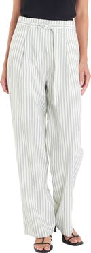 English Factory Stripe Belted High Waist Pants