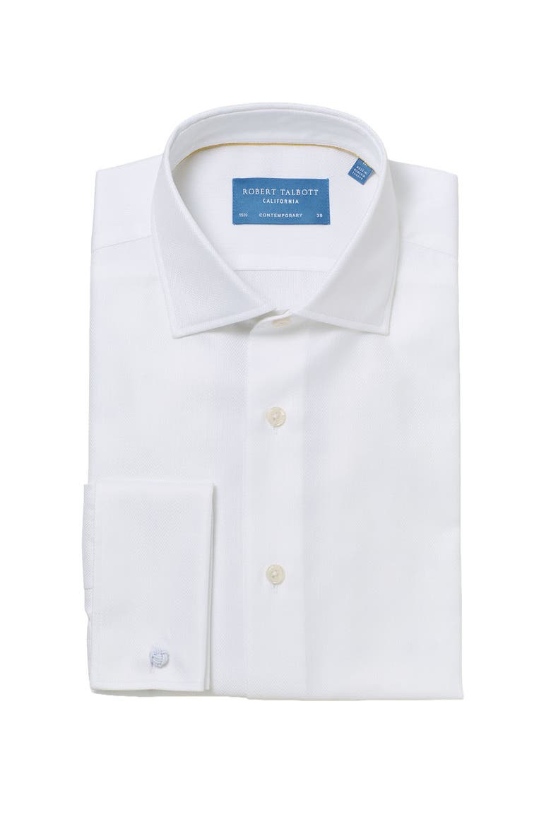 Reynolds French Cuff Herringbone Contemporary Fit Shirt, Main, color, White