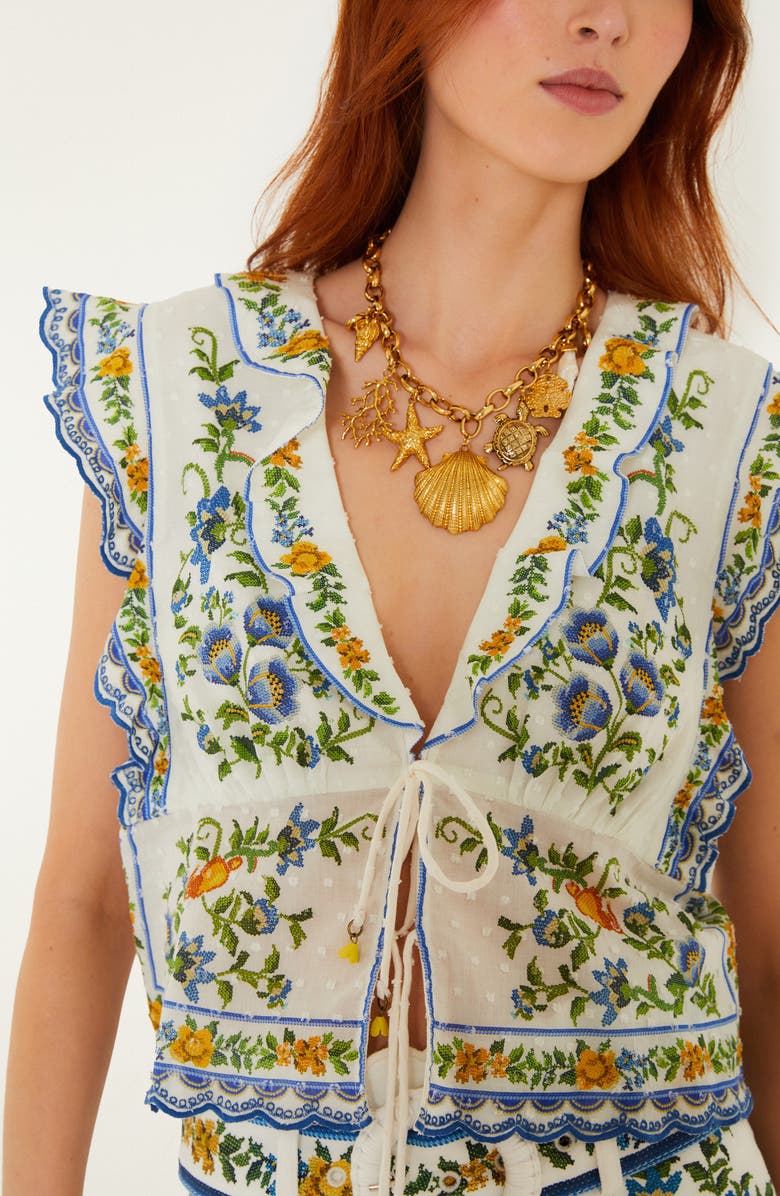 FARM Rio Emily Floral Deep V-neck Tie Front Top, Alternate, color, Off-White