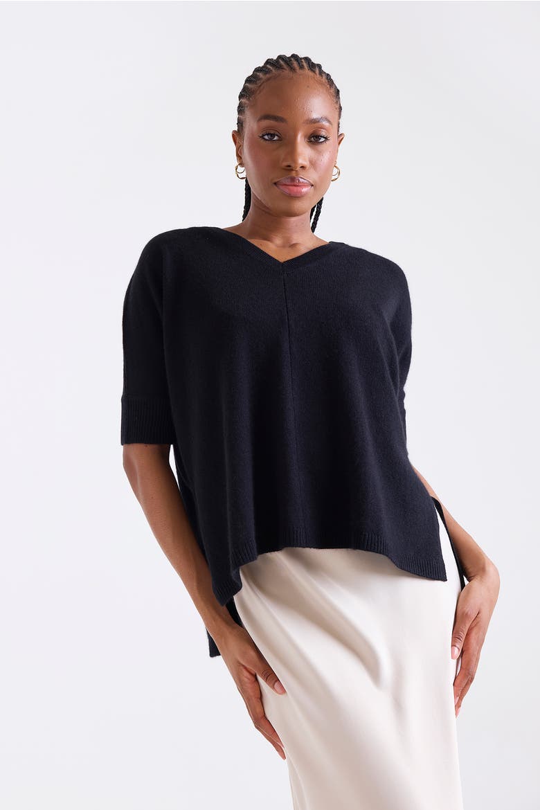 Venetia Vee V-Neck 100% Cashmere Sweater, Alternate, color, BLACK