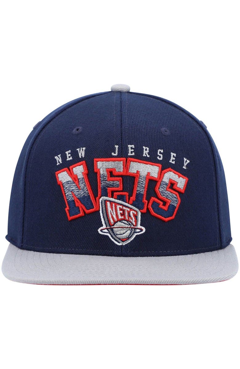 Mitchell & Ness Men's Mitchell & Ness Navy/Gray New Jersey Nets Hardwood Classics Gradient Wordmark Snapback Hat, Alternate, color,