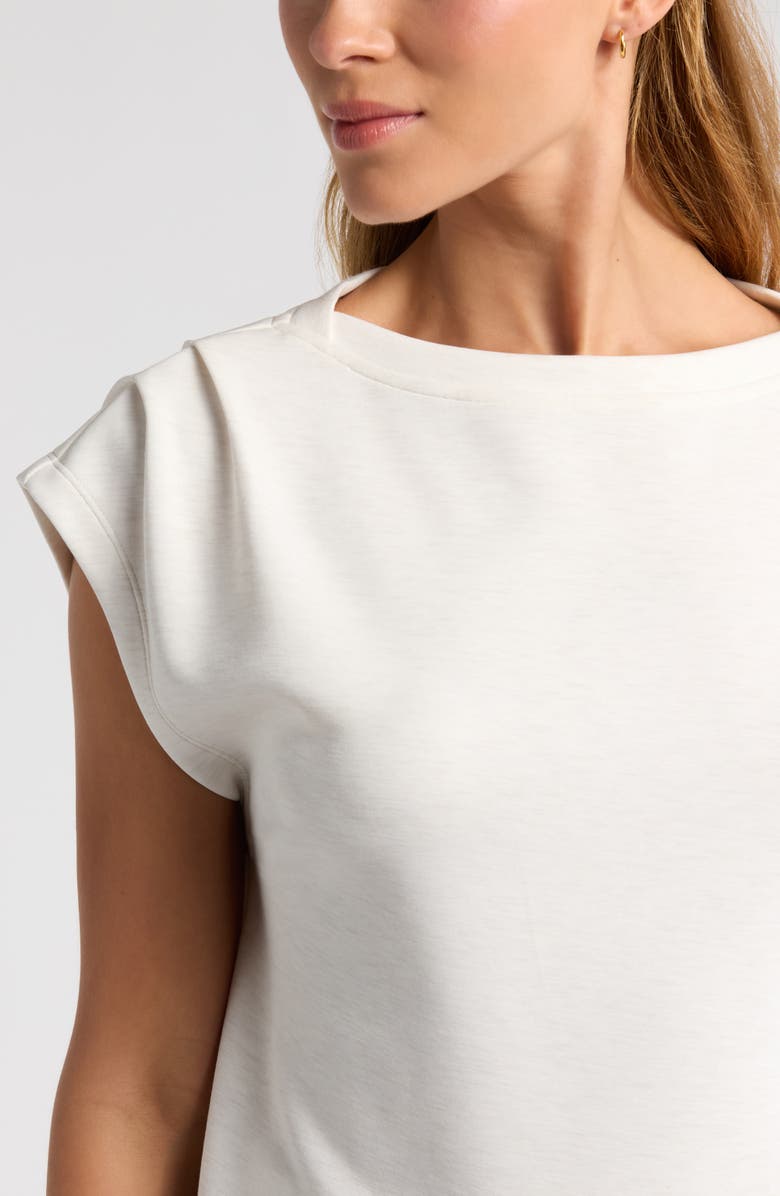 Zella Ultrasoft Knit Gathered Shoulder Top, Alternate, color, Beige Ivory Heather