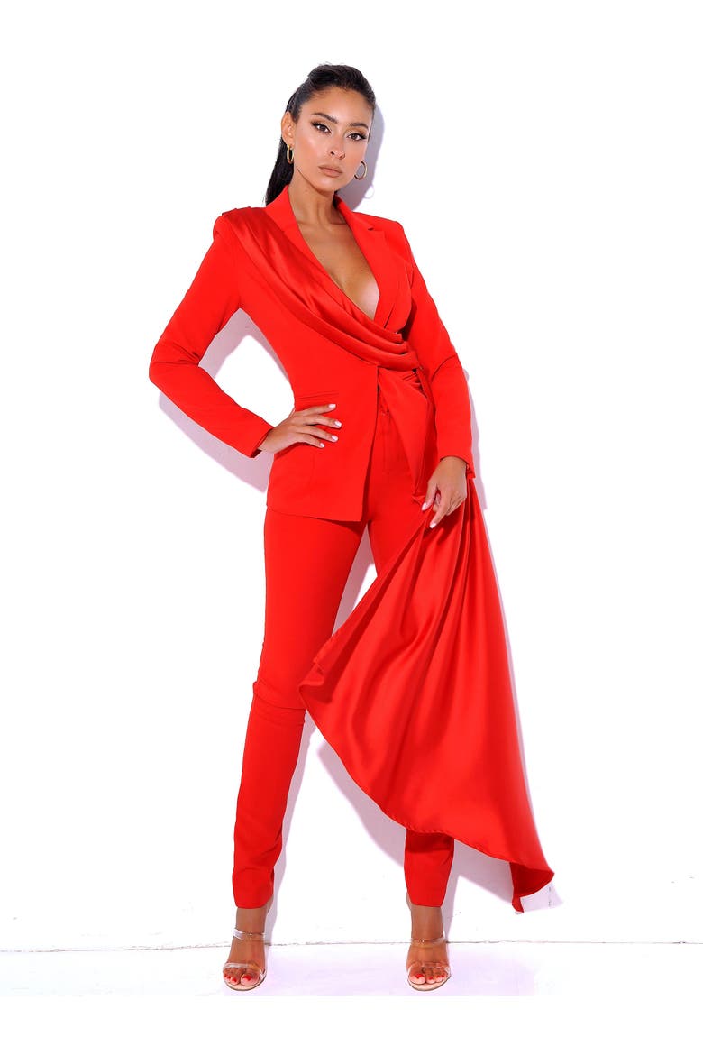 Vaylla Crepe Pants Skinny Fit Trousers, Alternate, color, Red