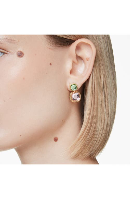 Swarovski Chroma Gold-tone Plated Cushion Cut Drop Earrings In Blue Multi