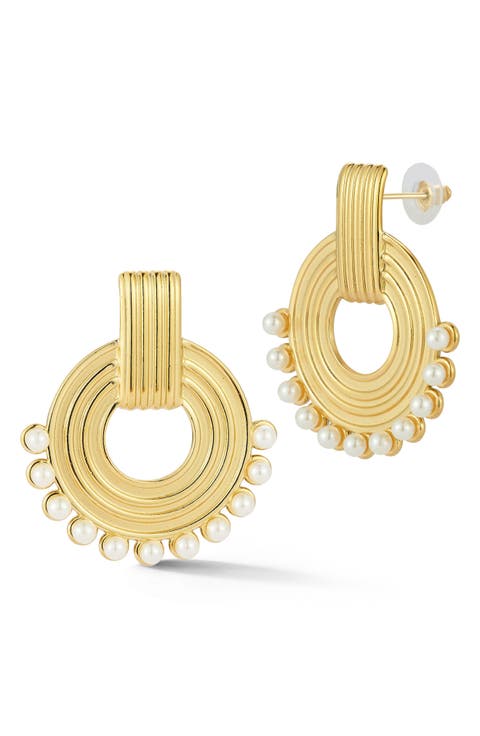 Faux Pearl Frontal Hoop Earrings