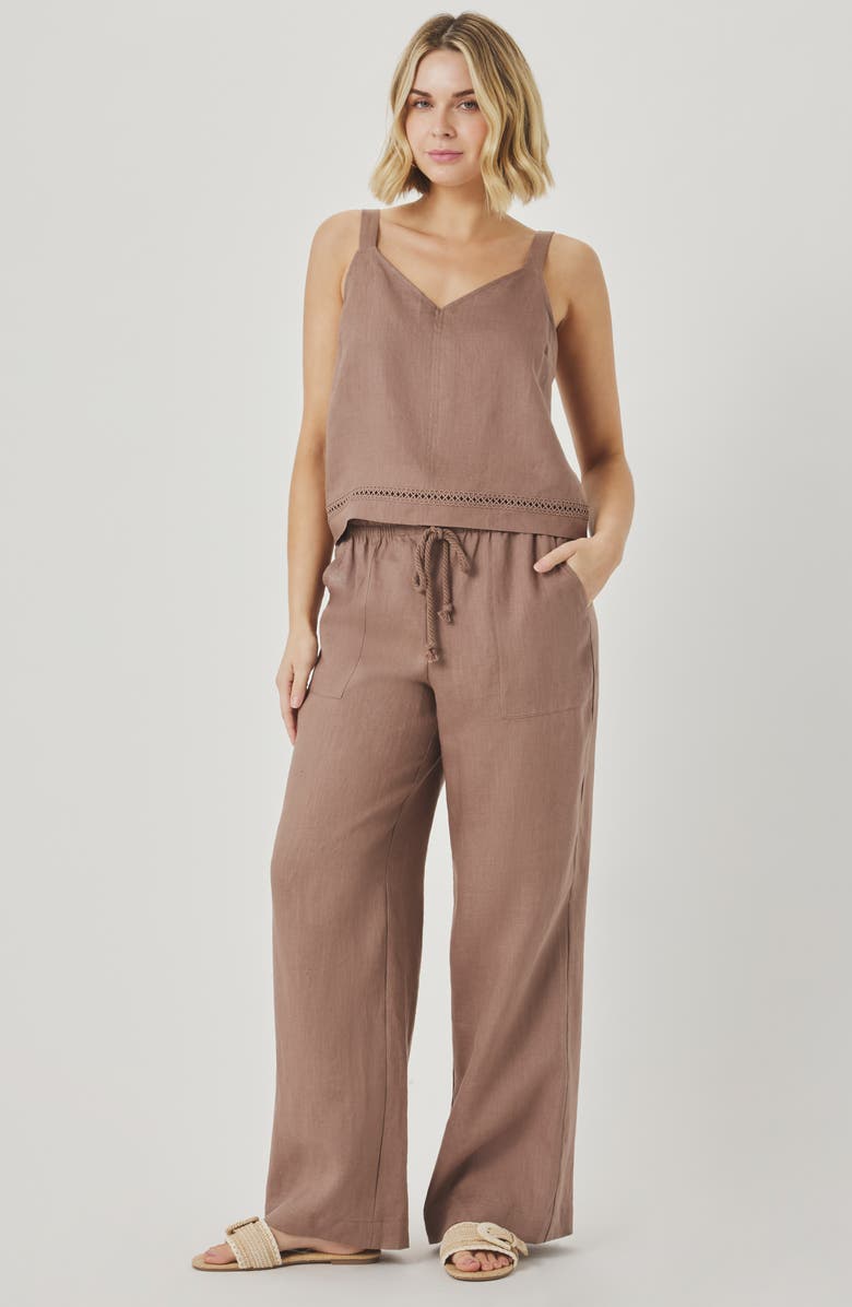 Splendid Stella Lace Inset Crop Linen Pants, Alternate, color, Wicker Beige