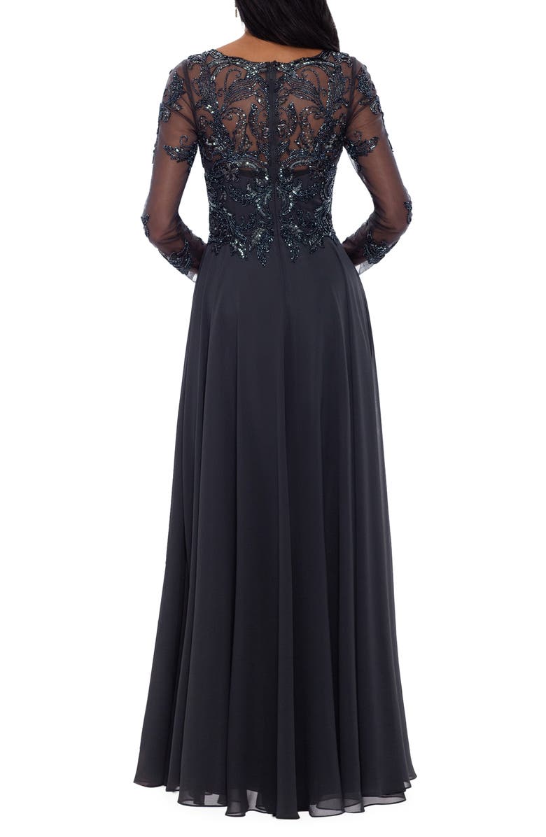Xscape Evenings Xscape Long Sleeve Beaded Chiffon Gown, Alternate, color, 