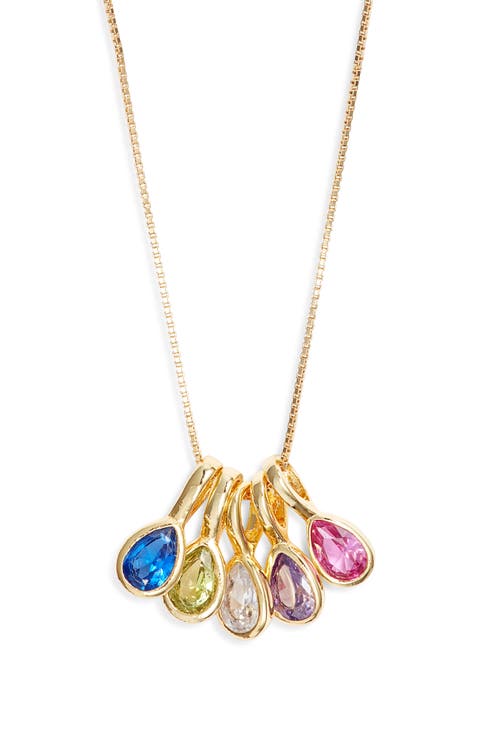 Multi Birthstone Teardrop Charm Necklace