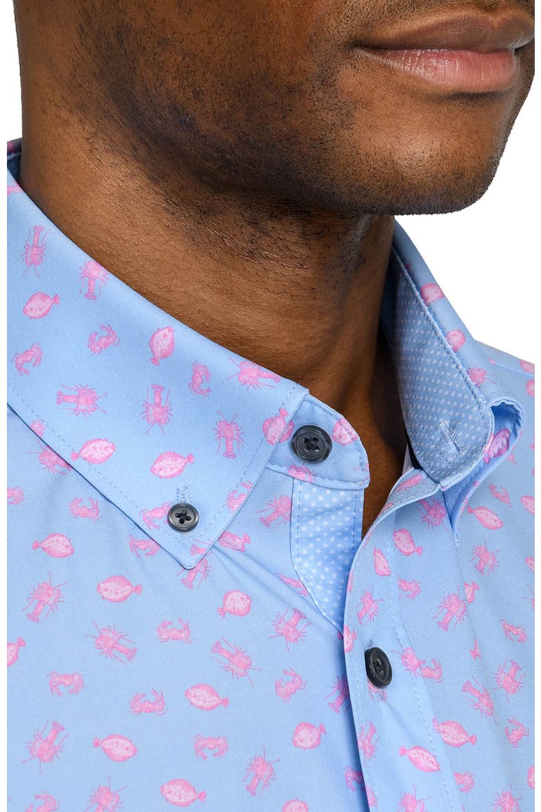 Slim Fit Crustaceans Woven Short Sleeve Basic Shirt, Alternate, color, DENIM/PINK