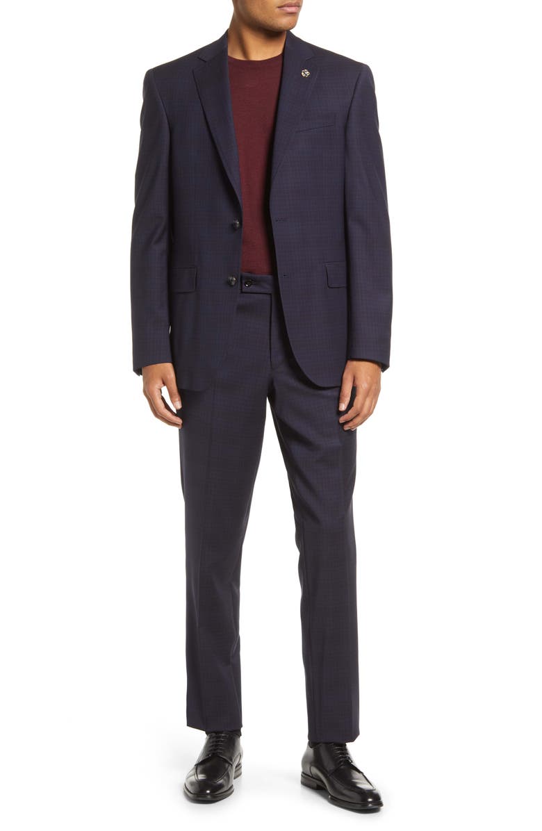 Ted Baker London Jay Check Slim Fit Stretch Wool Suit, Main, color, 