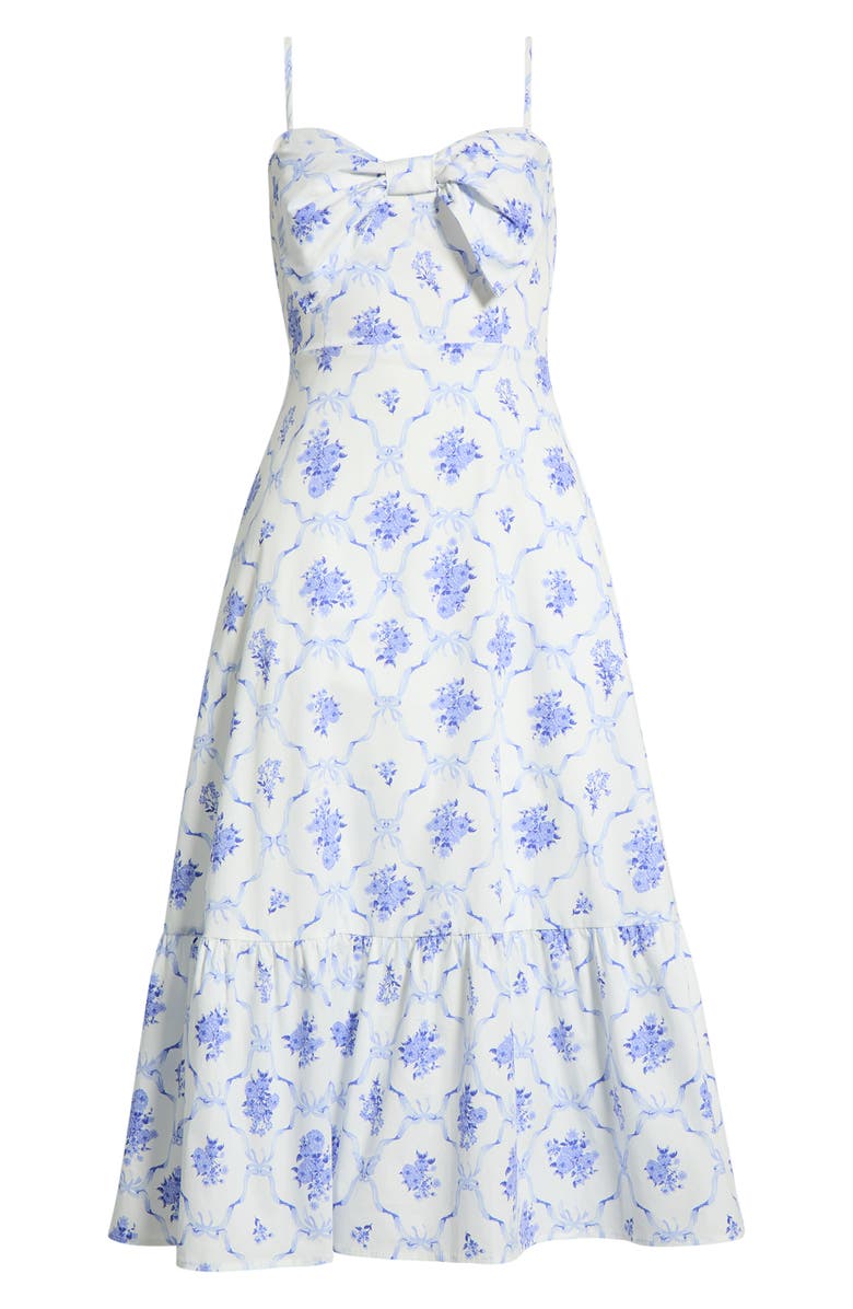 SUGARLIPS Nia Floral Perline Bow Midi Dress, Main, color, White/ Blue