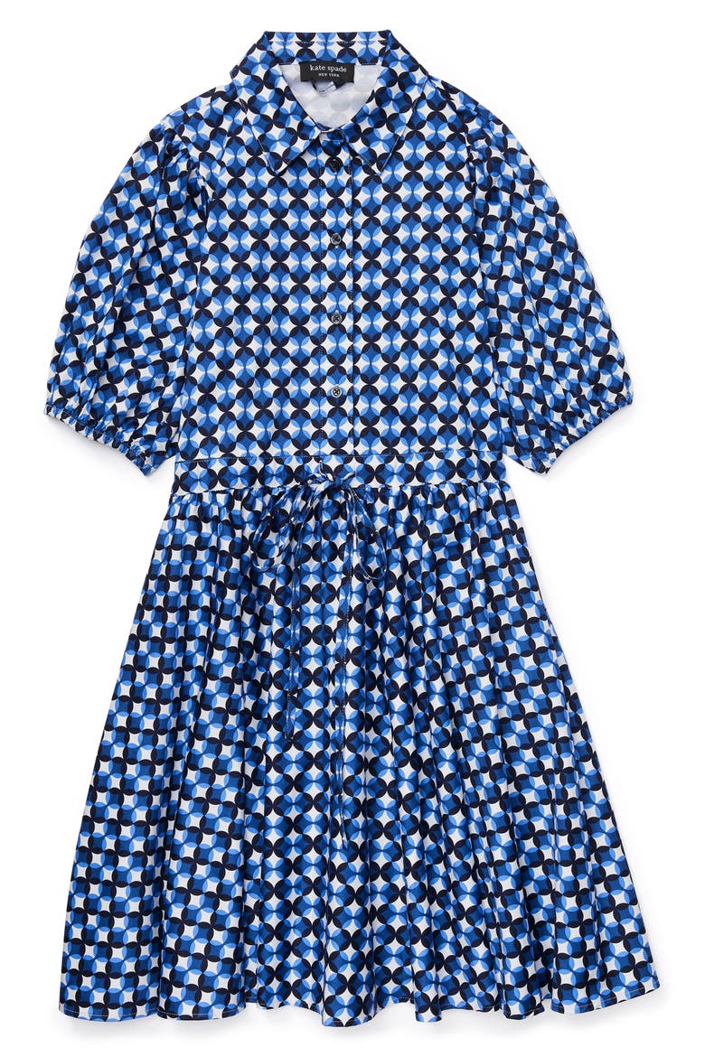 patio tile puff sleeve shirtdress, Alternate, color, CREAM/ BLAZER BLUE