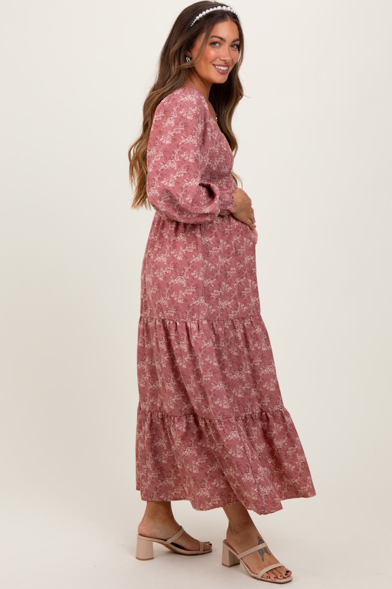 Floral Smocked Square Neck Maxi Dress, Alternate, color, Mauve