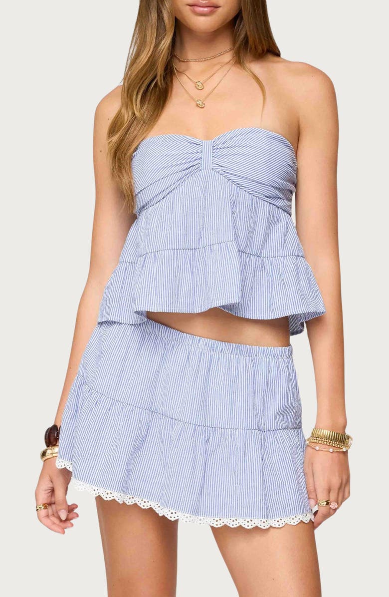 EDIKTED Dora Stripe Strapless Top, Main, color, Blue-And-White