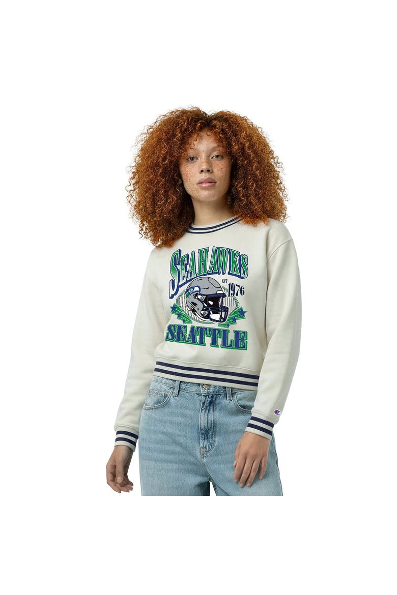 Women's Champion  Cream Seattle Seahawks Reverse Weave Fleece Sweatshirt, Alternate, color, Cream