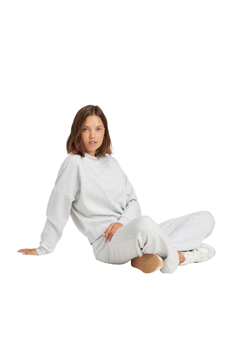 Essentials Embroidered Logo Cotton Fleece Sweatshirt, Alternate, color, LIGHT GREY HEATHER/ WHITE