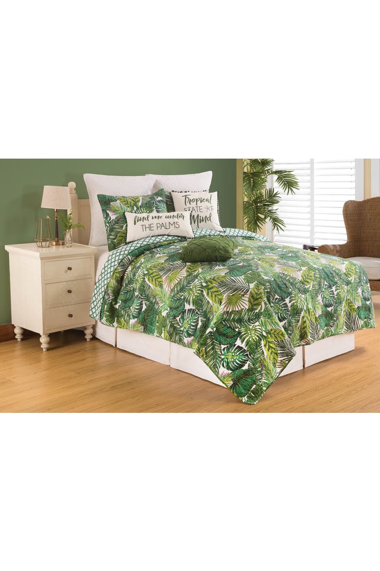 Waialea Bay Tropical Cotton Quilt Set  - Reversible and Machine Washable, Main, color, Green