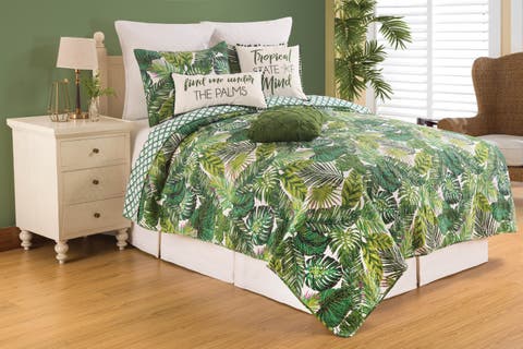 Waialea Bay Tropical Cotton Quilt Set  - Reversible and Machine Washable